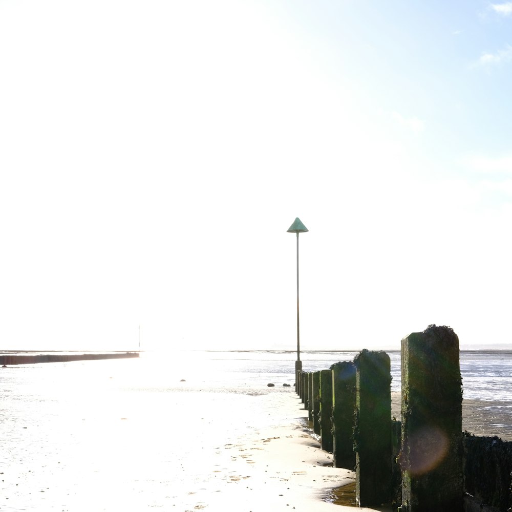 the sun is shining on the beach and the water