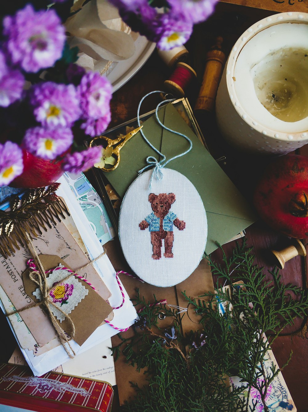 a picture of a teddy bear on a table