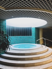 a round pool with steps leading up to it