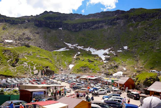 Spacious parking area outside the restaurant with ample space for family vehicles.
