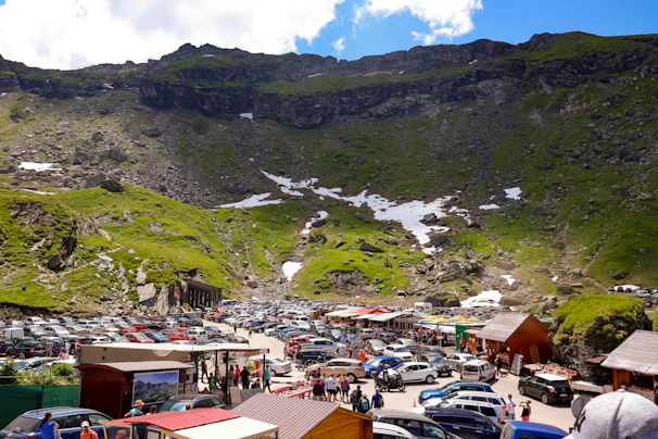 Spacious parking area outside the restaurant with ample space for family vehicles.