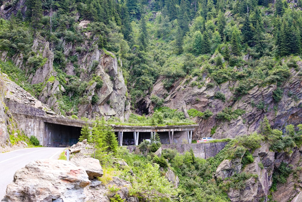 a road going through a tunnel in the mountains