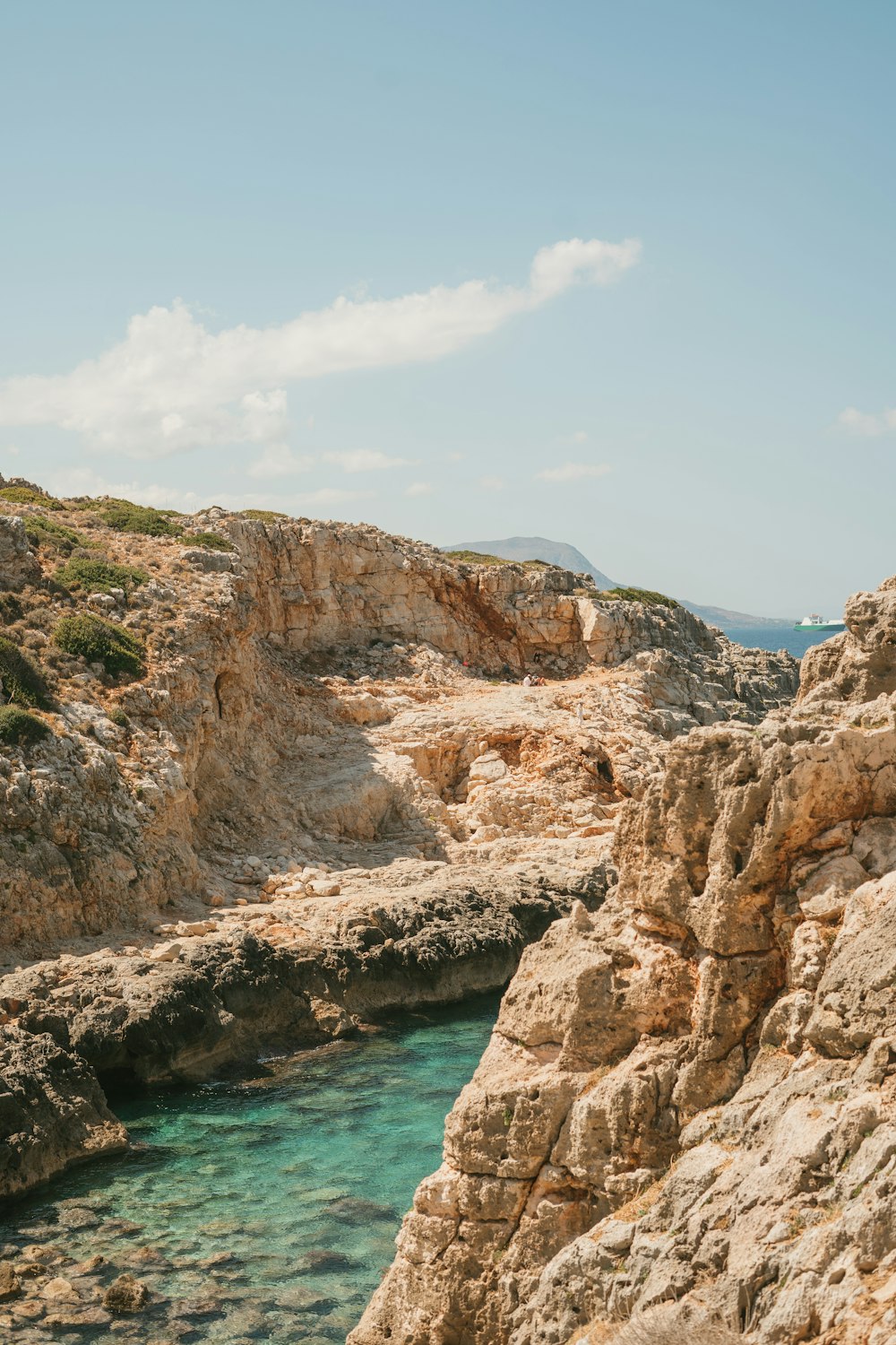 a body of water near a rocky cliff