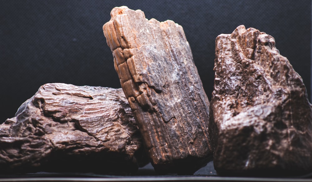 a couple of rocks sitting on top of a table