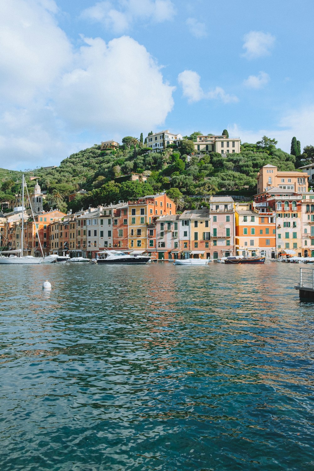 a body of water with a bunch of buildings on a hill in the background