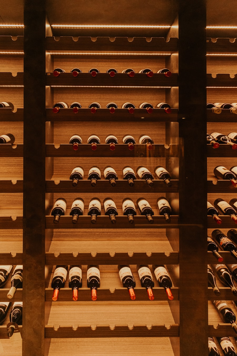 Cave à vin moderne avec des bouteilles rangées