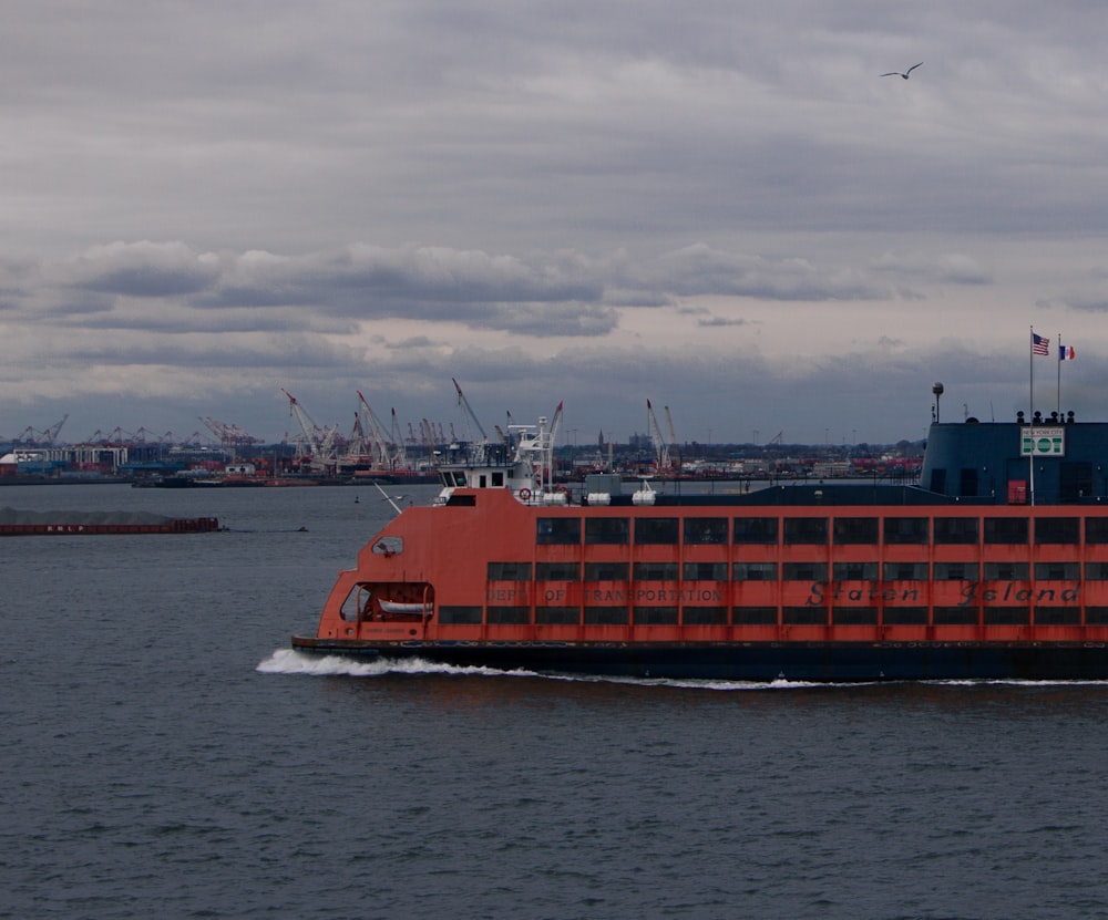 a large boat traveling across a large body of water