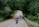 Two motorcyclists travel down a winding road lined with lush, green trees, creating a serene and adventurous scene. The leading rider carries a large red backpack. The scene is peaceful with a car visible ahead, suggesting a journey through a rural or forested area.