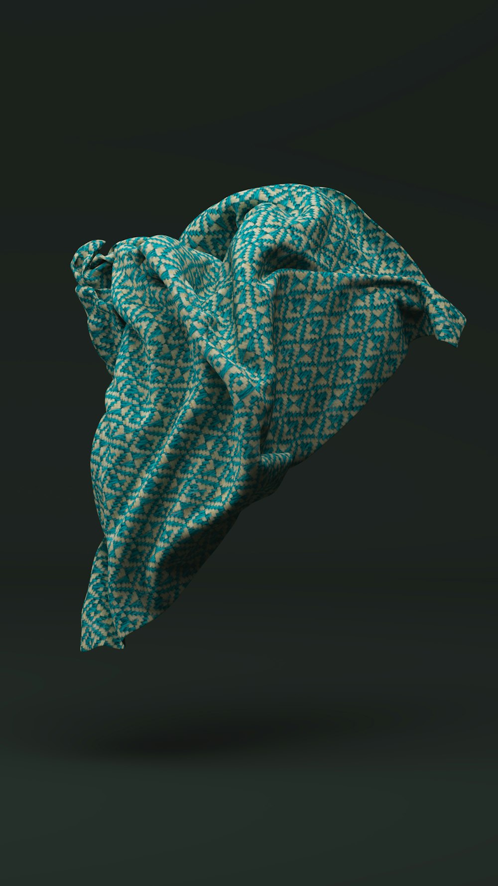 a green and white scarf on a black background