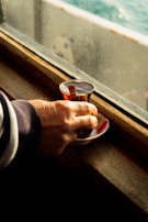 A serene morning scene with Hypertea on a windowsill, sunlight filtering through leaves.