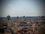 A panoramic view of a vibrant European cityscape with historic buildings.