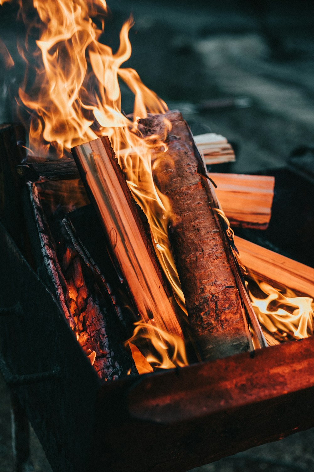 a close up of a fire in a fire pit