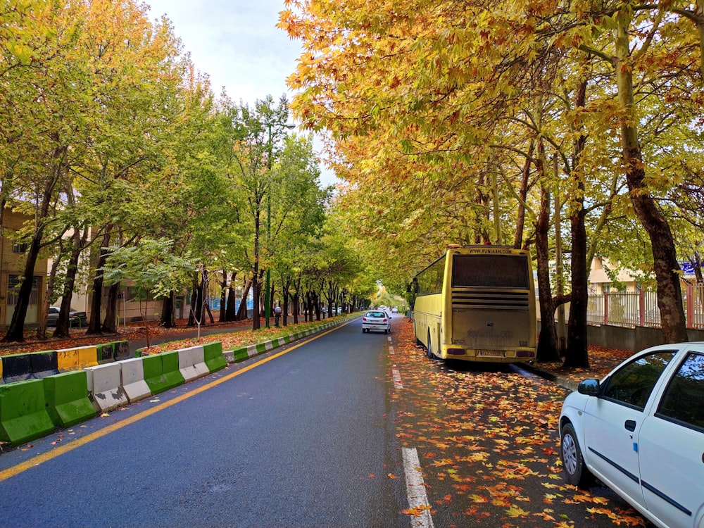 a truck is parked on the side of the road