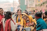 A street scene capturing Indian culture with local markets and traditional attire.