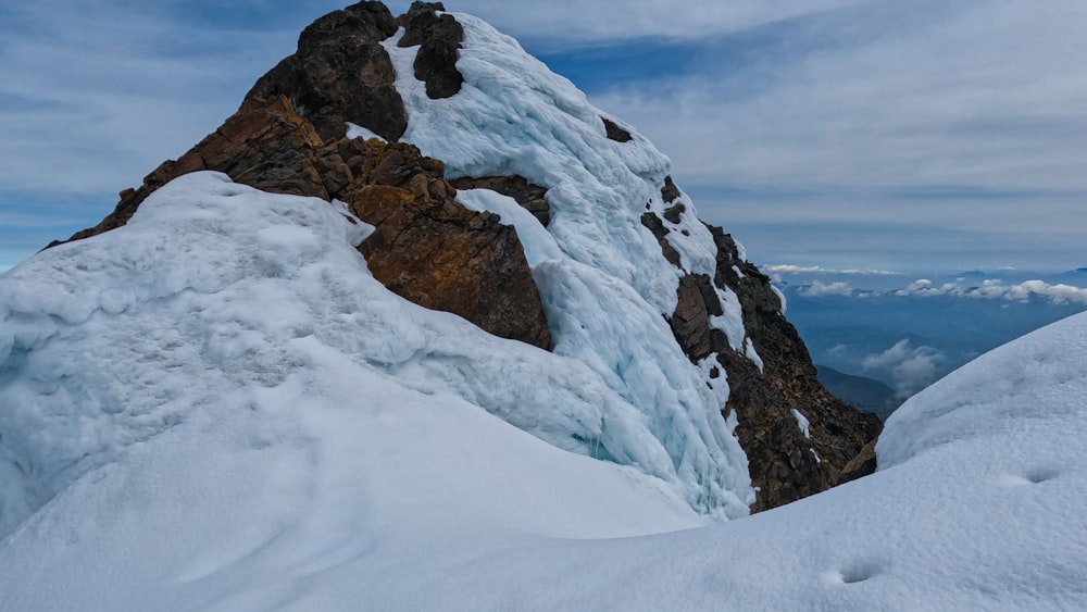 a man standing on top of a snow covered mountain