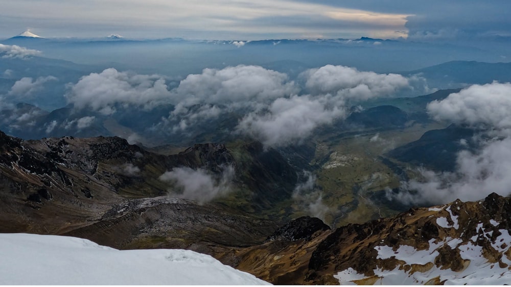 a view of a mountain range with clouds in the sky