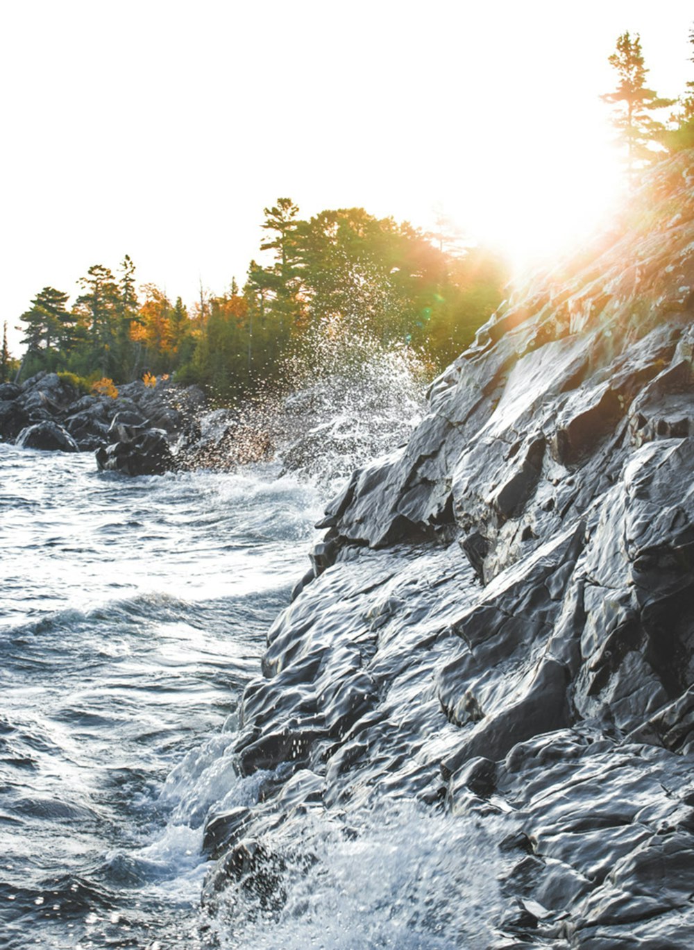 a person standing on a rock next to a body of water