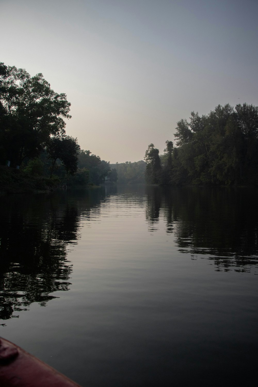 a body of water with trees in the background