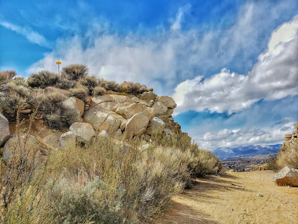 Dirt road through grass and rocks