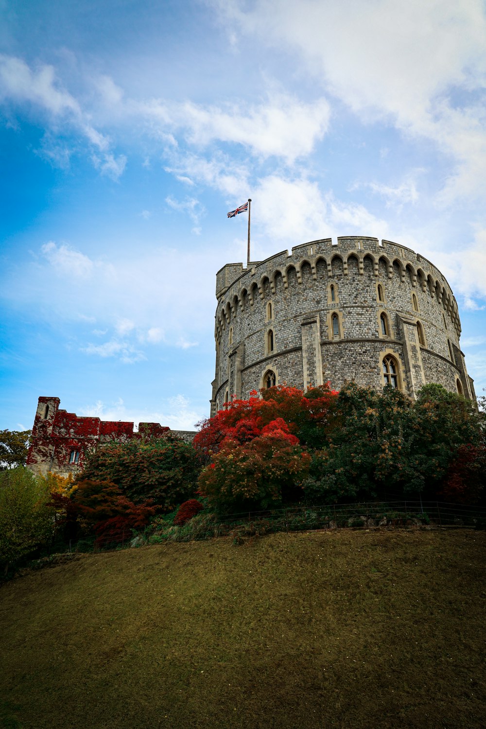 a castle with a flag on top of it