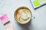 Close-up of a map with travel notes and a cup of coffee nearby