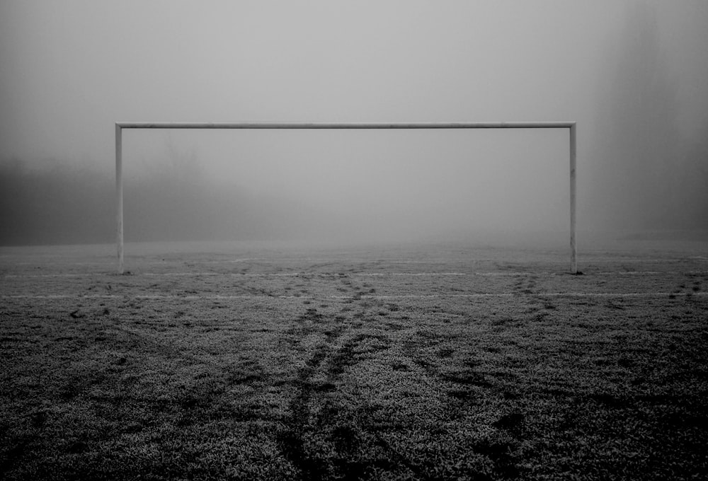 a soccer goal in the middle of a field