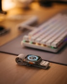 A close-up of a digital health monitoring device on a sleek desk.