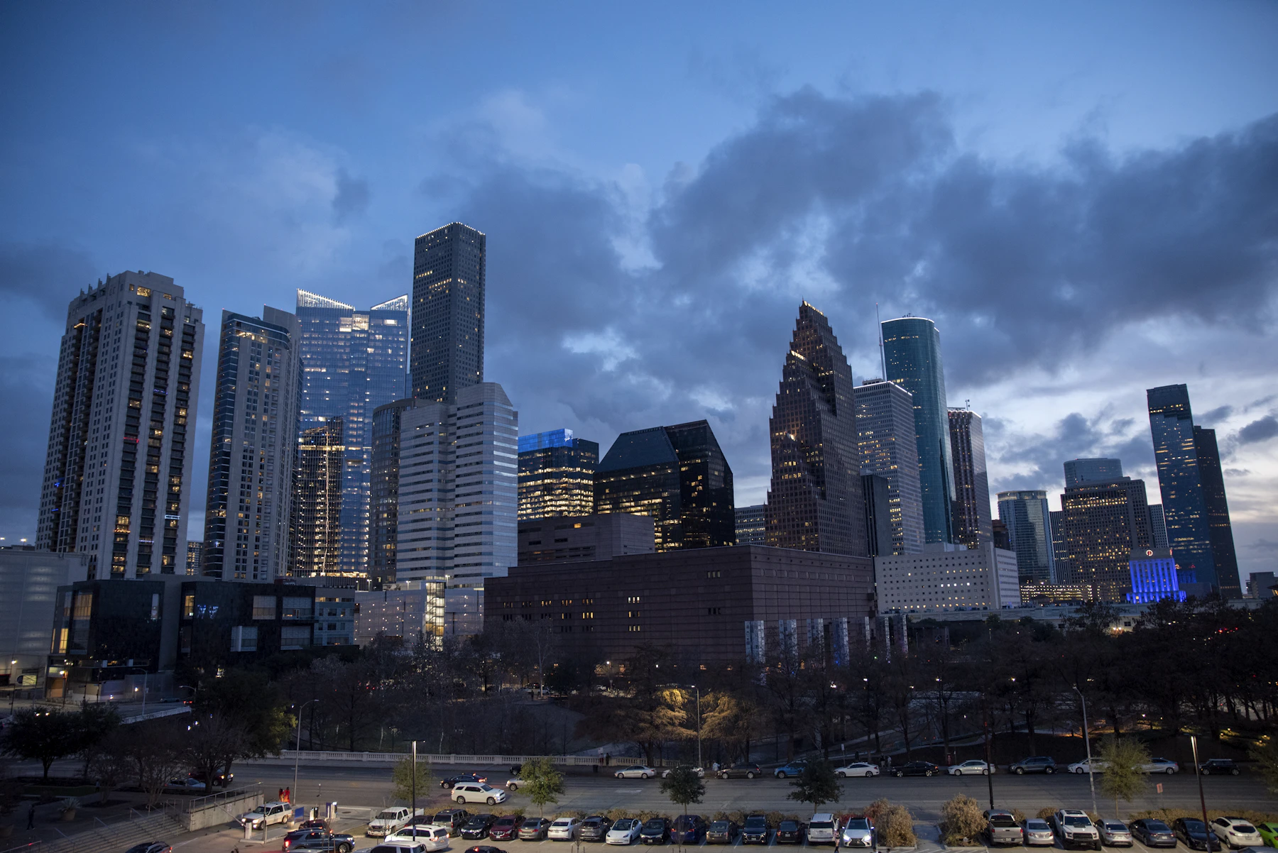Downtown Houston, Texas skyline at dusk