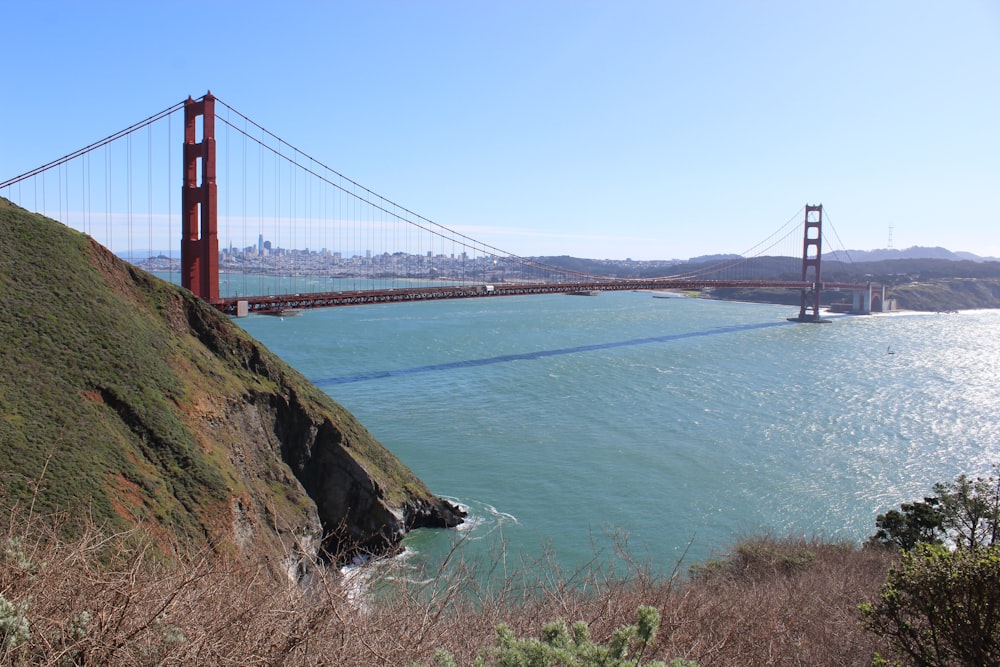 a view of the golden gate bridge from the side of a hill