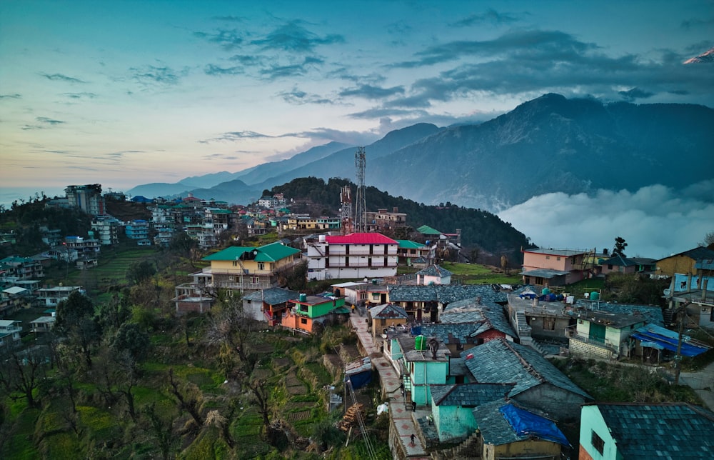 a small village in the middle of a mountain range