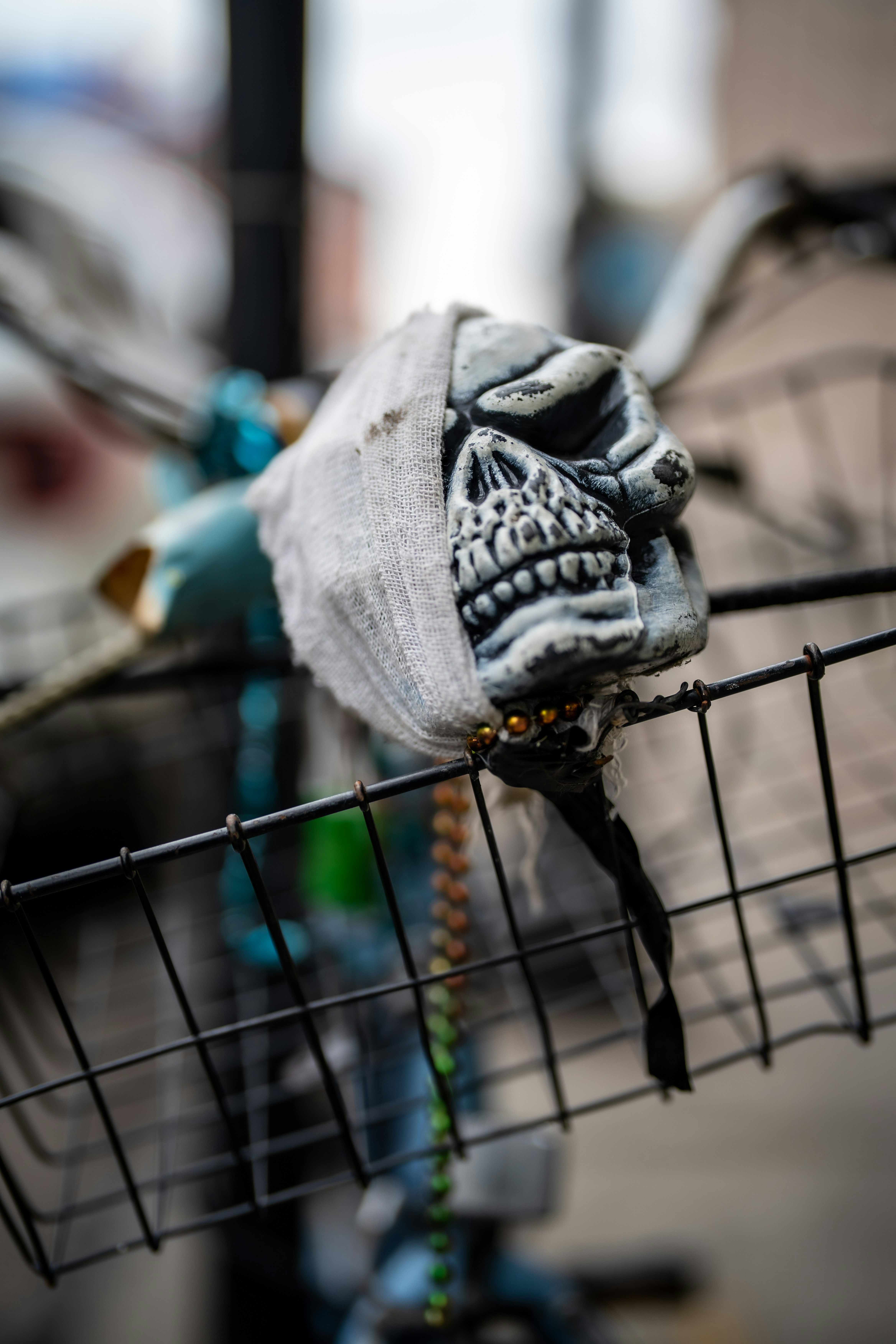 a bike with a skull head on the handlebars