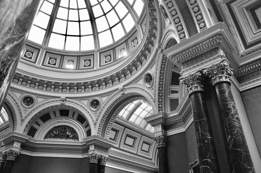 a black and white photo of the inside of a building