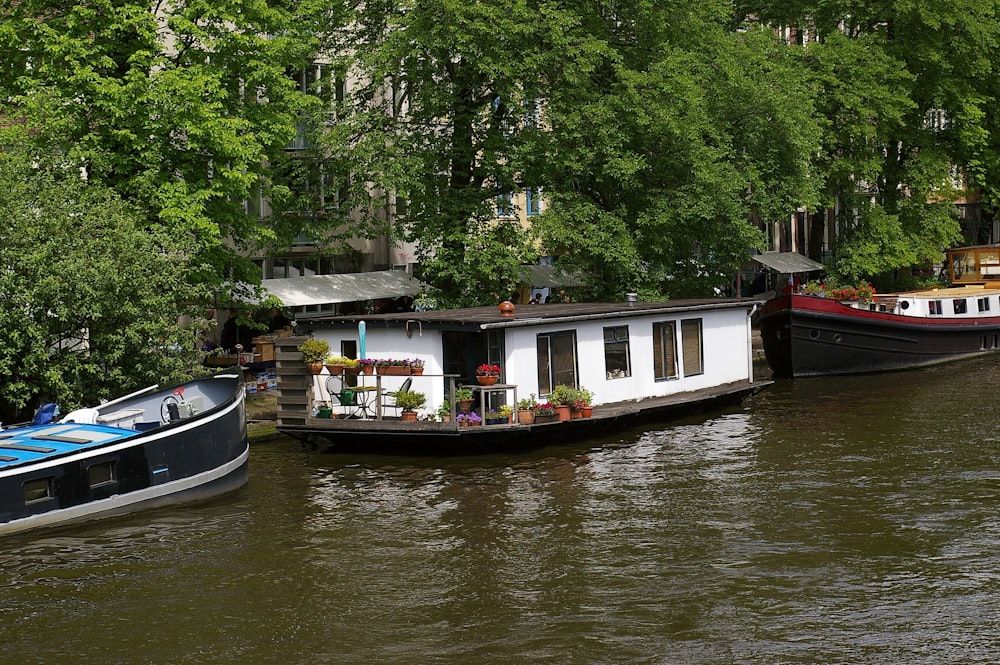 a couple of boats that are sitting in the water