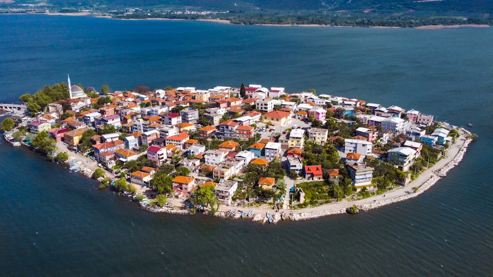 an aerial view of a small island in the middle of the ocean