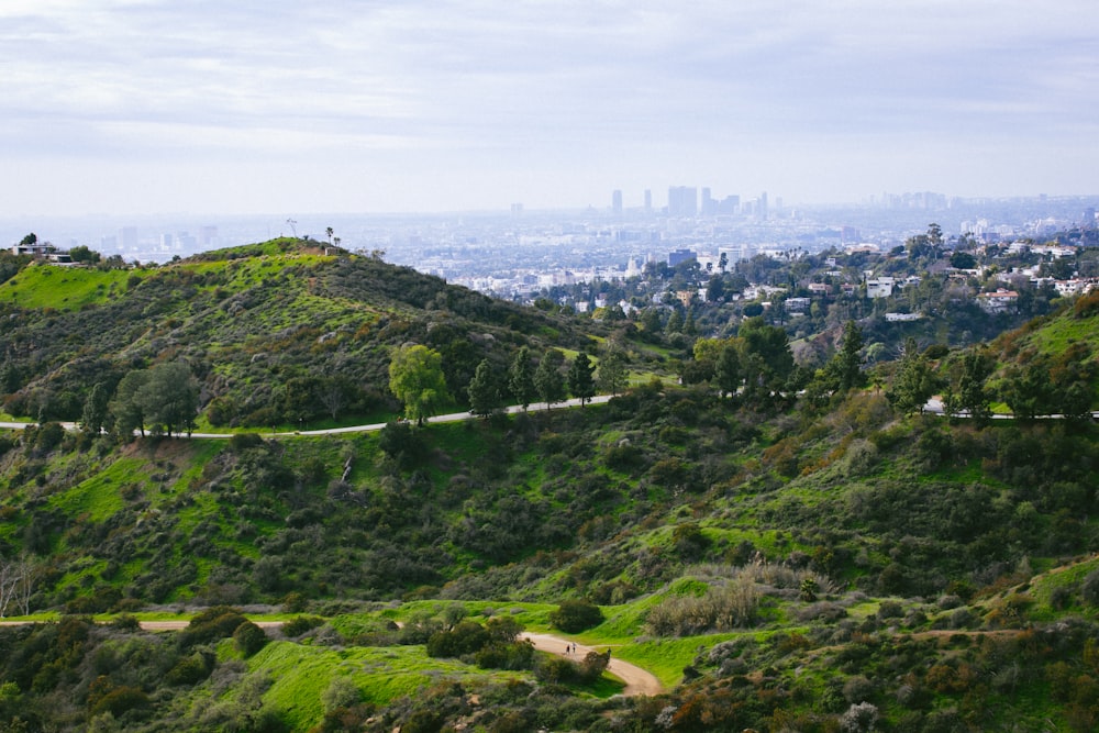 a scenic view of a city from a hill