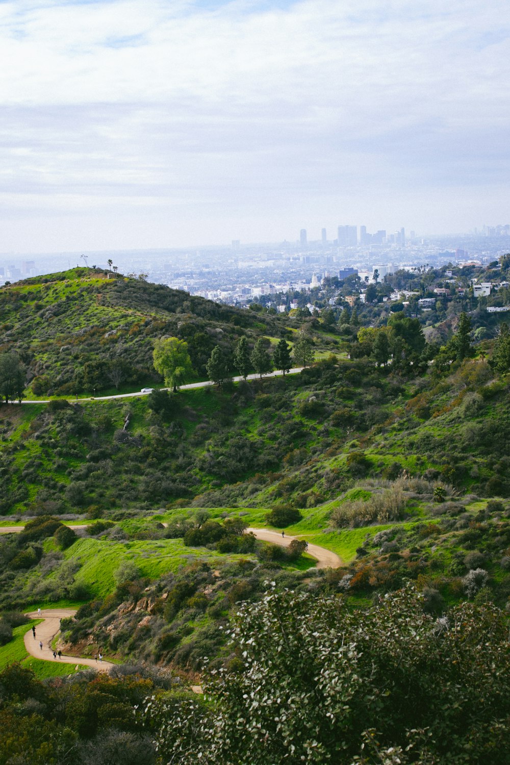 a scenic view of a city from a hill