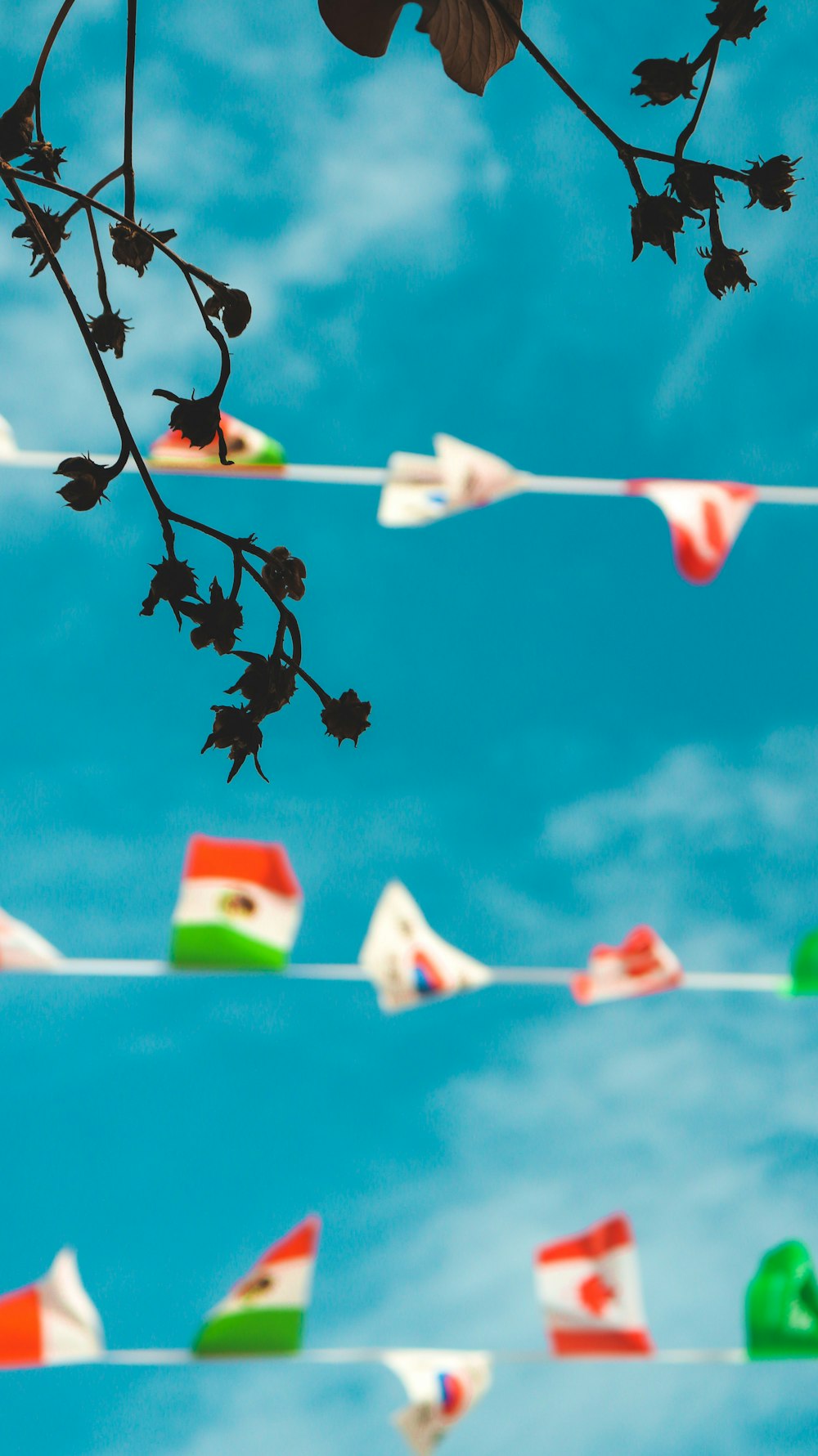 Un tas de drapeaux suspendus dans les airs