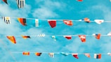 Colorful flags from many nations waving gently in the breeze.