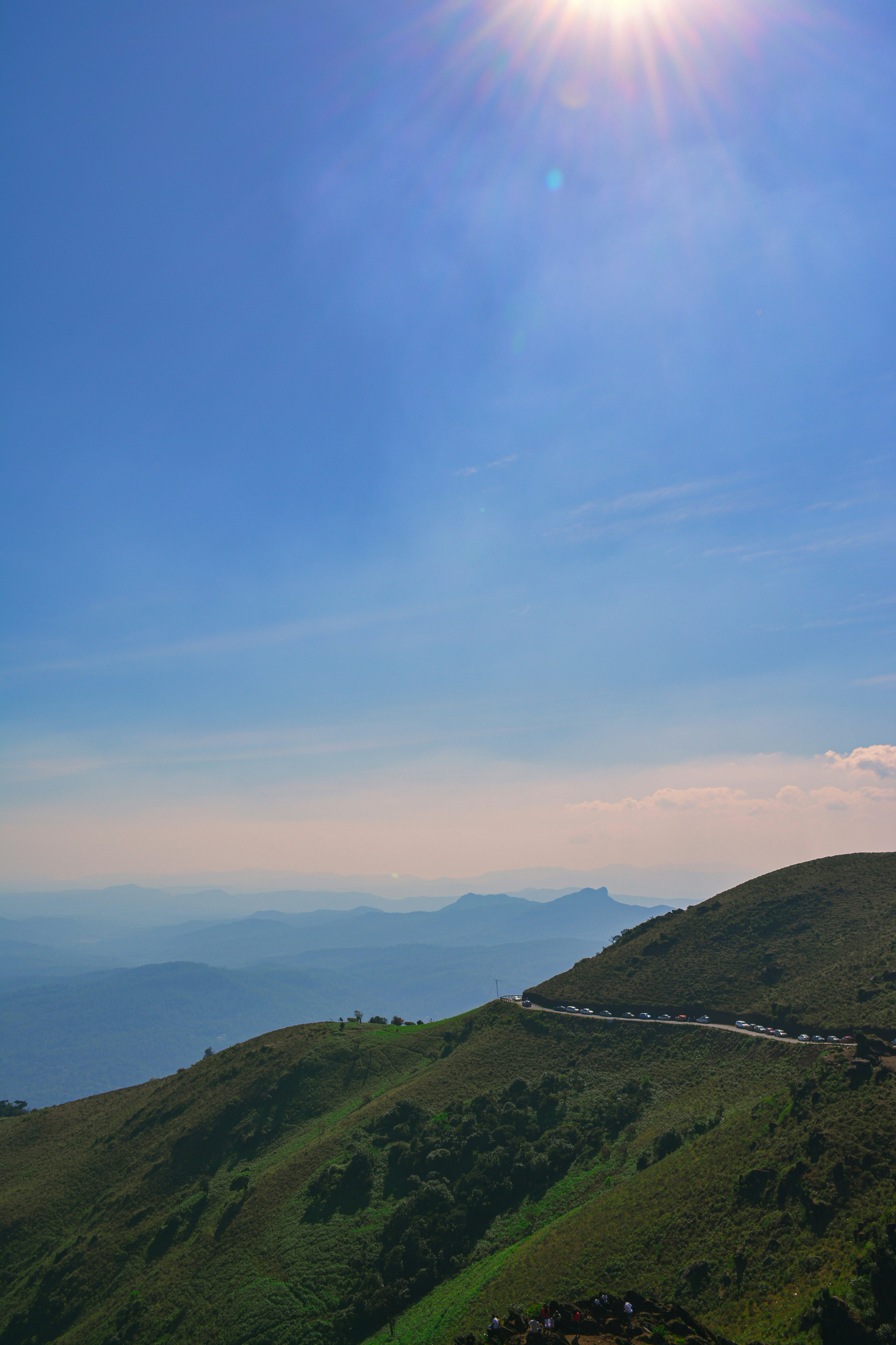 Le soleil brille sur une colline herbeuse