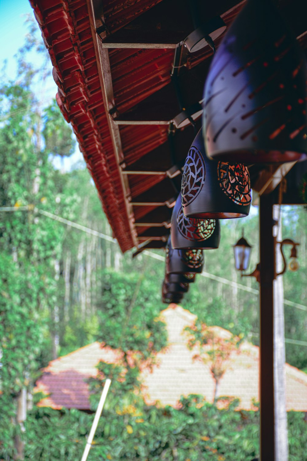 a view of a house from a covered porch