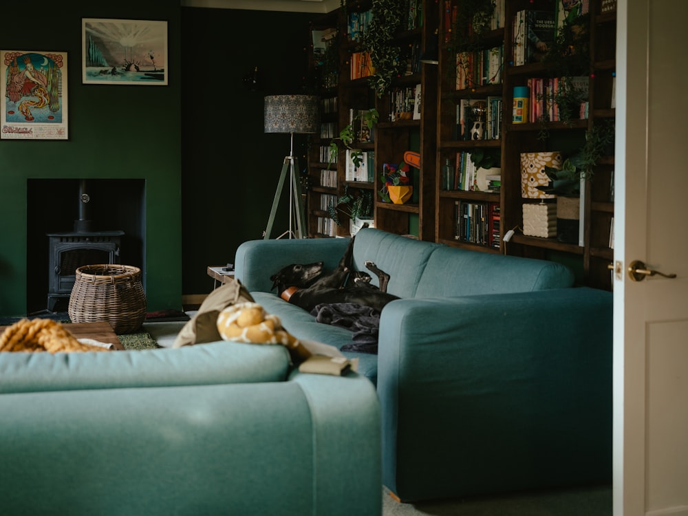 a living room filled with furniture and a fire place