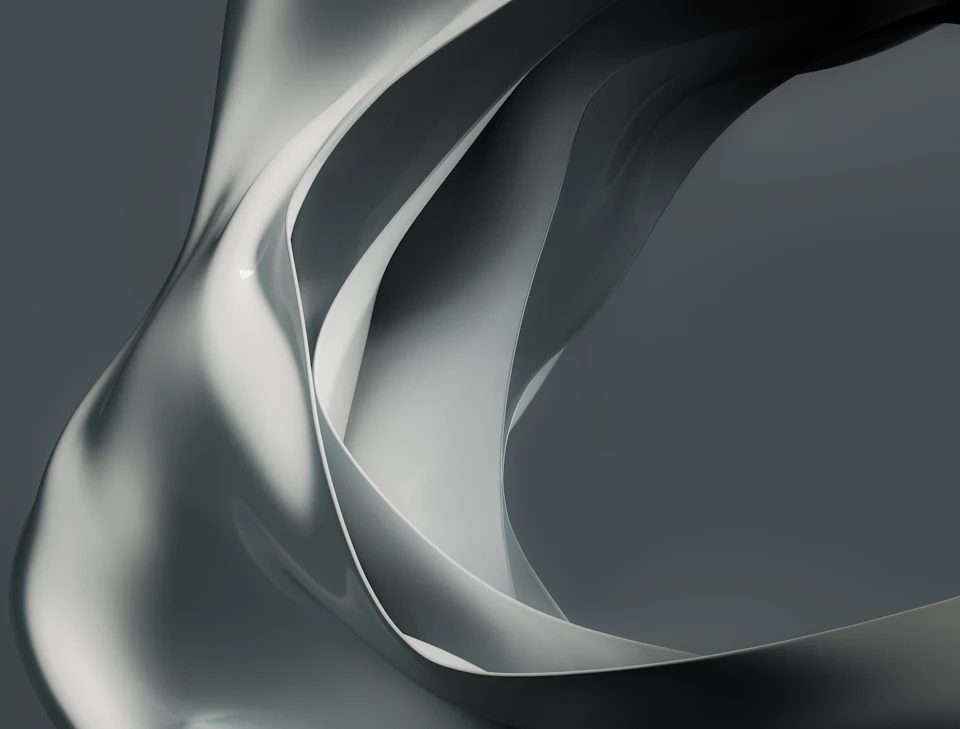 Metallic curved surface with reflective sheen, composed of multiple lines and dynamic curves