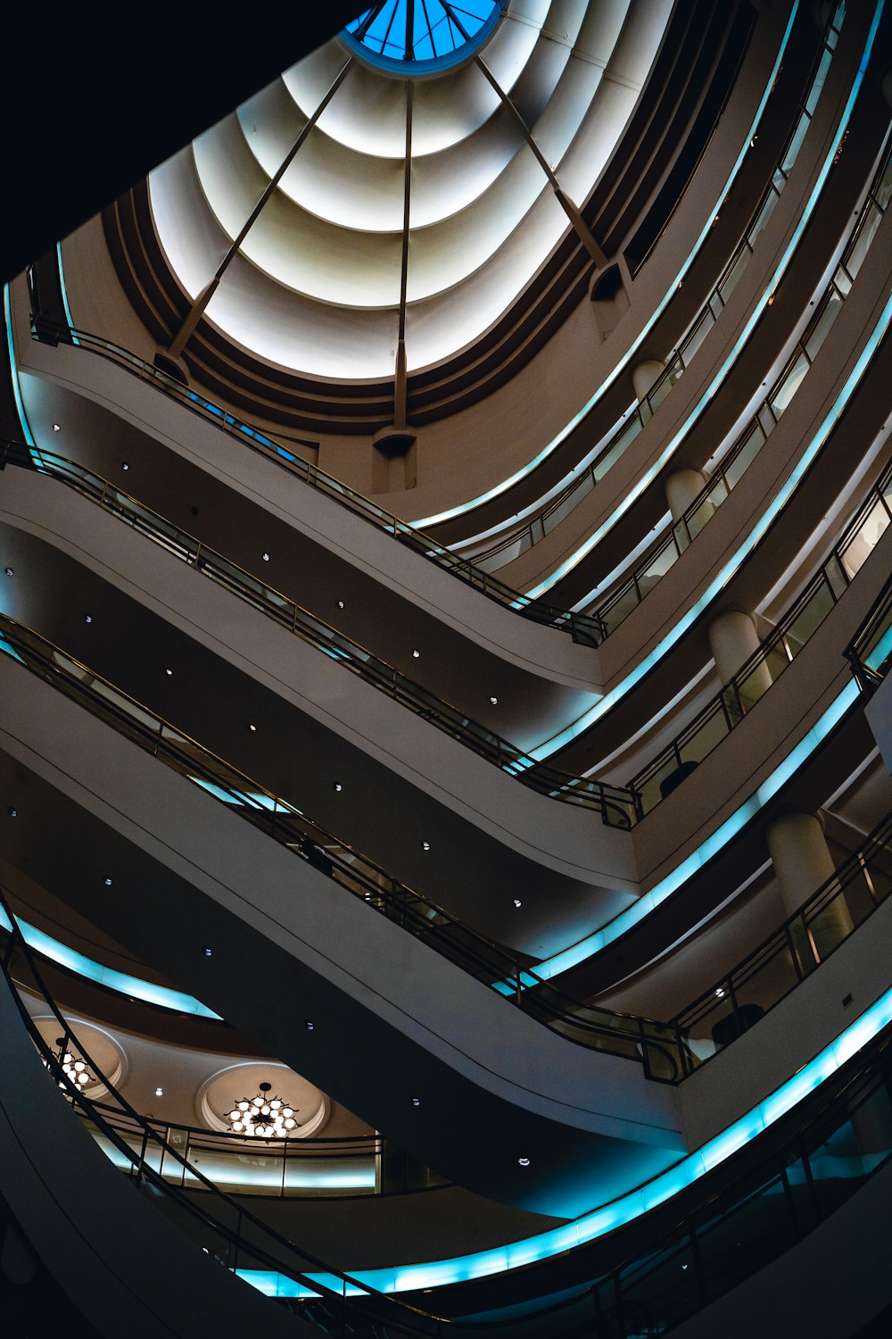 a large circular building with a skylight above it