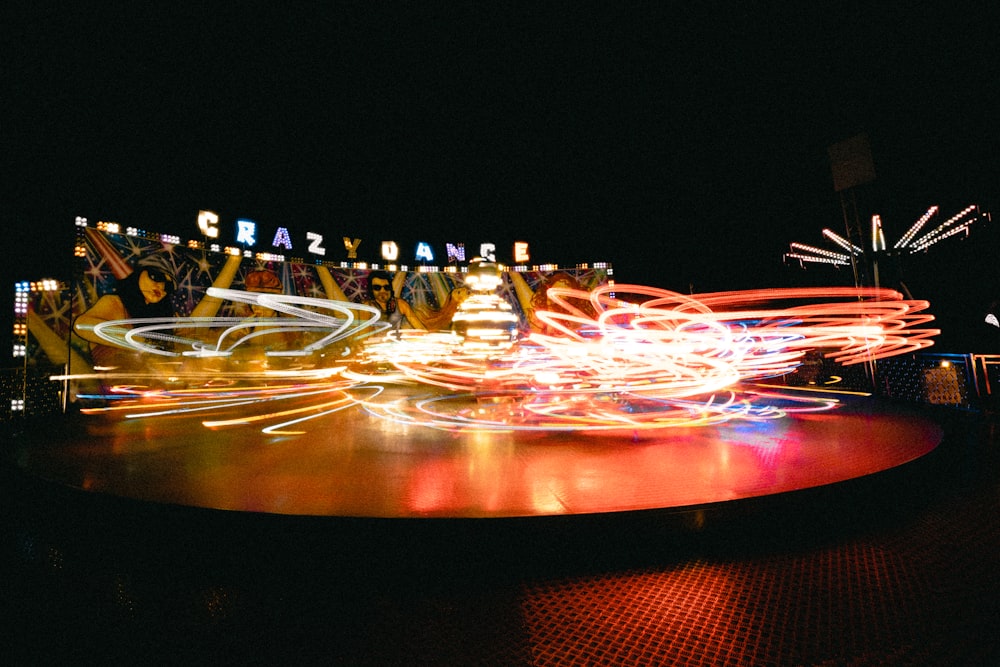 a display of lights on a stage at night