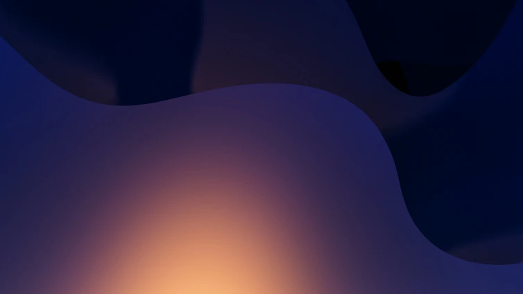 Abstract geometric shapes in deep blue and muted purple gradients symbolizing growth and innovation.