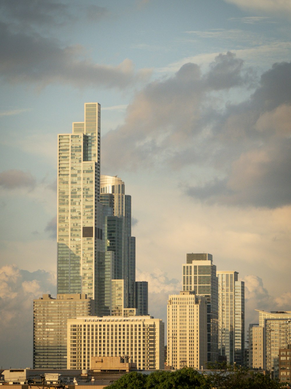 a view of a city with tall buildings