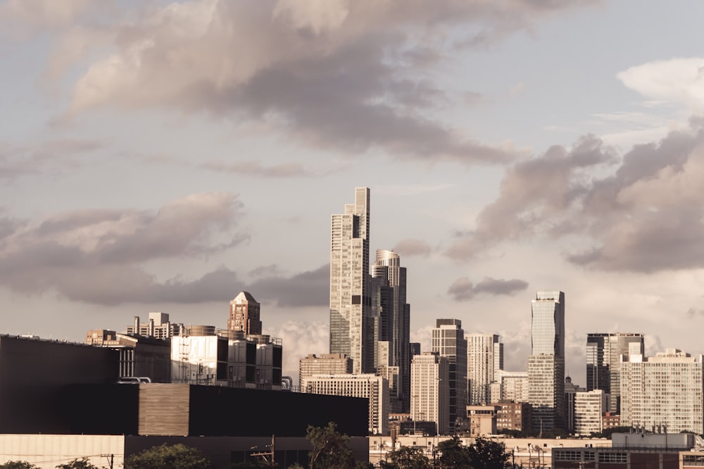 a view of a city with tall buildings