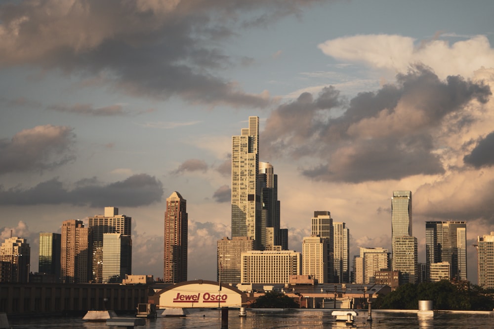 a view of a city with a cloudy sky