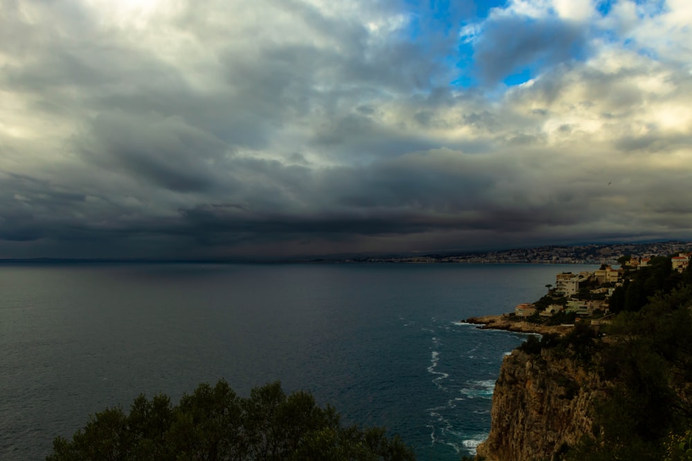 a large body of water under a cloudy sky