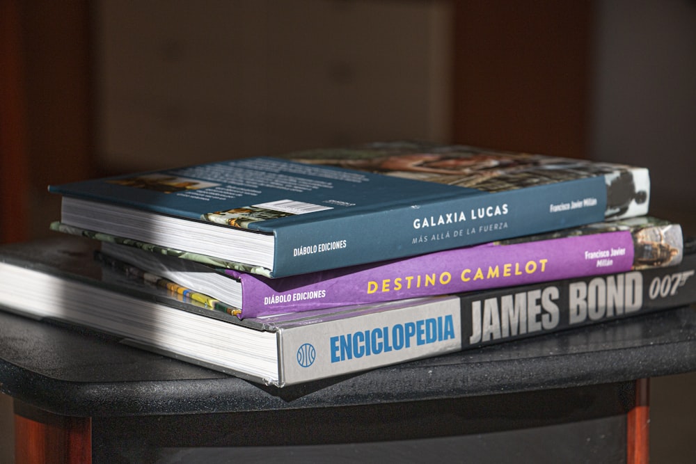 a stack of books sitting on top of a table